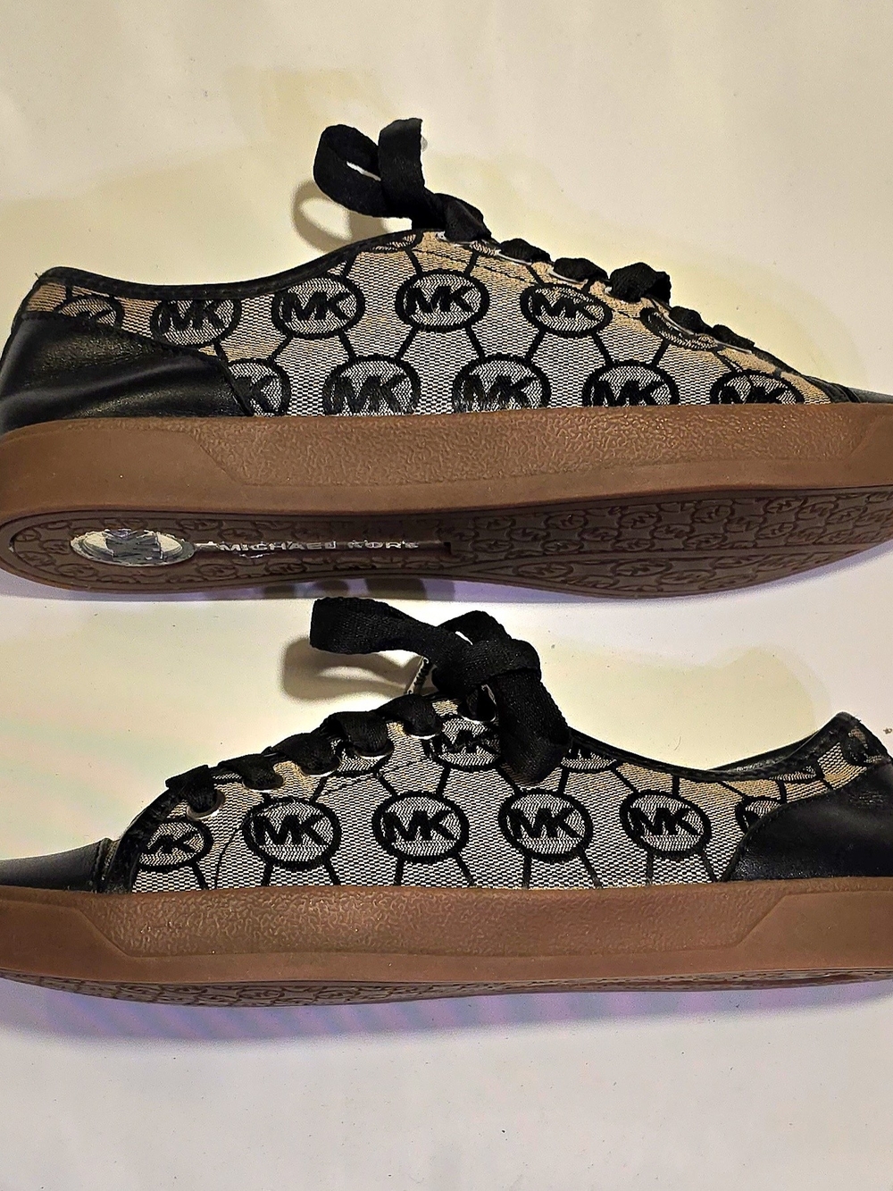 Michael Kors Beige and Black MK Monogram Low-Top Sneakers - Picture 6 of 6